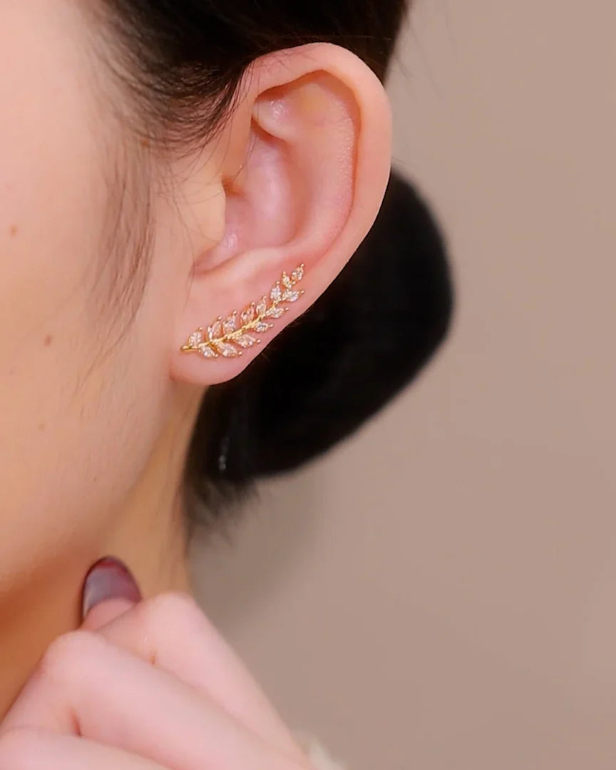 Crystal Leaf Ear Climber Earrings