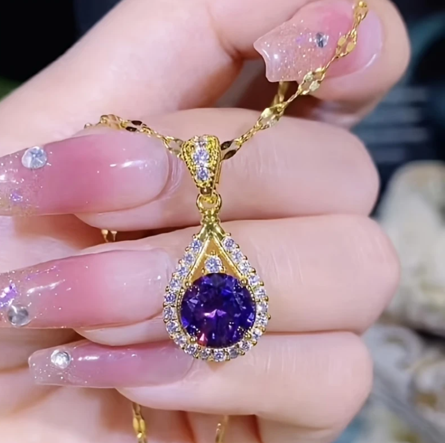 Dazzling Purple Droplet Pendant Necklace
