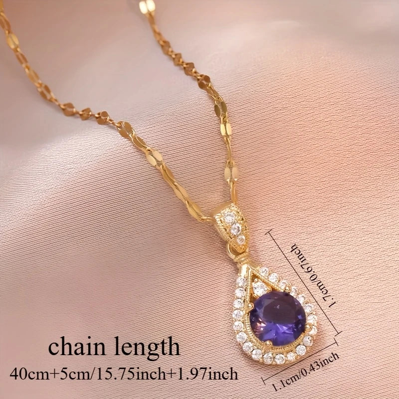 Dazzling Purple Droplet Pendant Necklace