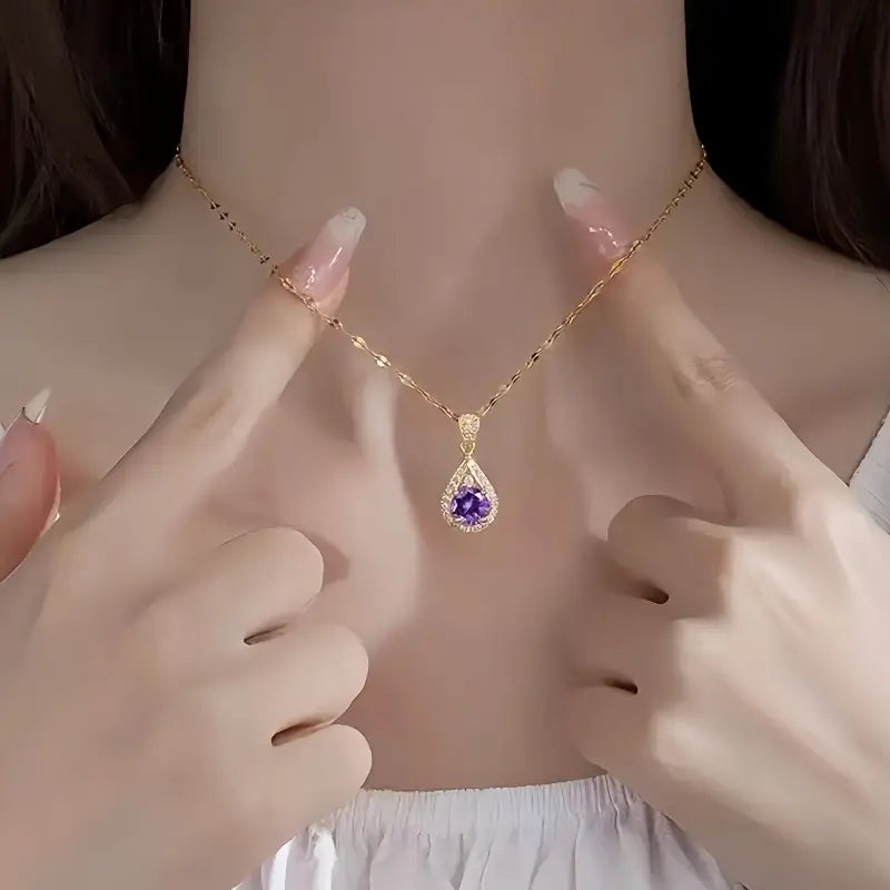 Dazzling Purple Droplet Pendant Necklace