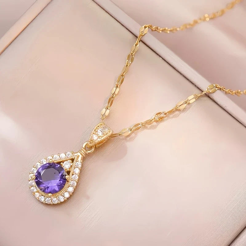 Dazzling Purple Droplet Pendant Necklace